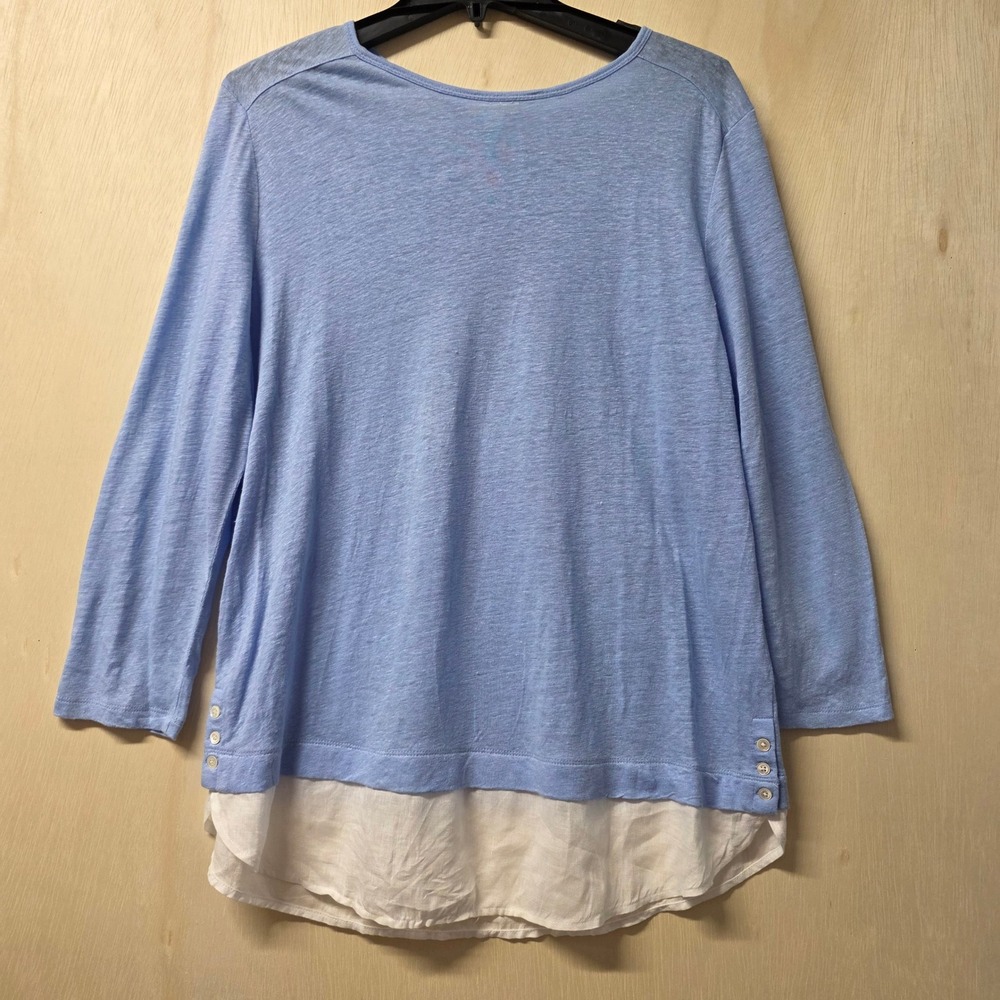 J. Jill Love Linen Blue Layered Hem Long Sleeve Top Medium Side Button Detail - Picture 13 of 16